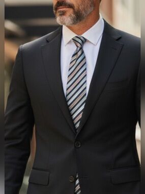 Geoffrey Beene Mint, Black & Brown Diagonal Stripe Tie